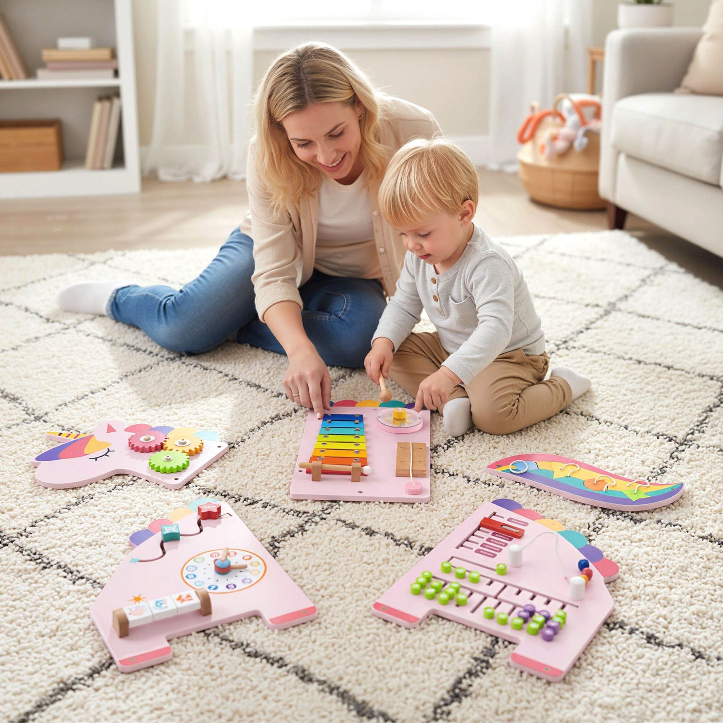 11-in-1 Dinosaur Busy Board, Toddler Activity Wall Panel, Pink Learning Toys at Gallery Canada