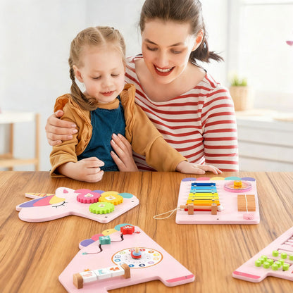11-in-1 Dinosaur Busy Board, Toddler Activity Wall Panel, Pink Learning Toys at Gallery Canada
