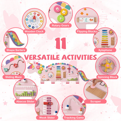 11-in-1 Dinosaur Busy Board, Toddler Activity Wall Panel, Pink Learning Toys at Gallery Canada