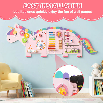 11-in-1 Dinosaur Busy Board, Toddler Activity Wall Panel, Pink Learning Toys at Gallery Canada