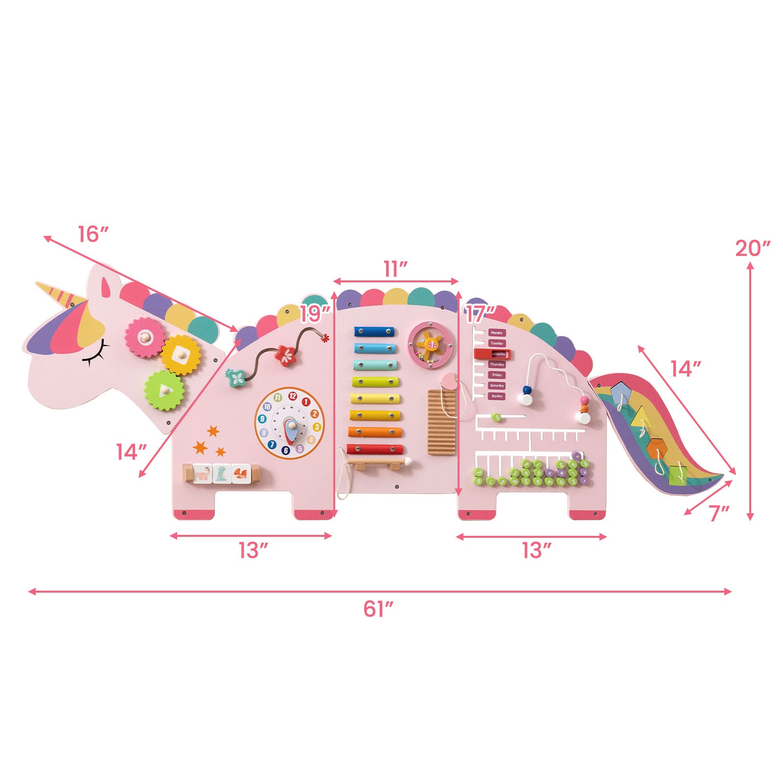11-in-1 Dinosaur Busy Board, Toddler Activity Wall Panel, Pink Learning Toys at Gallery Canada