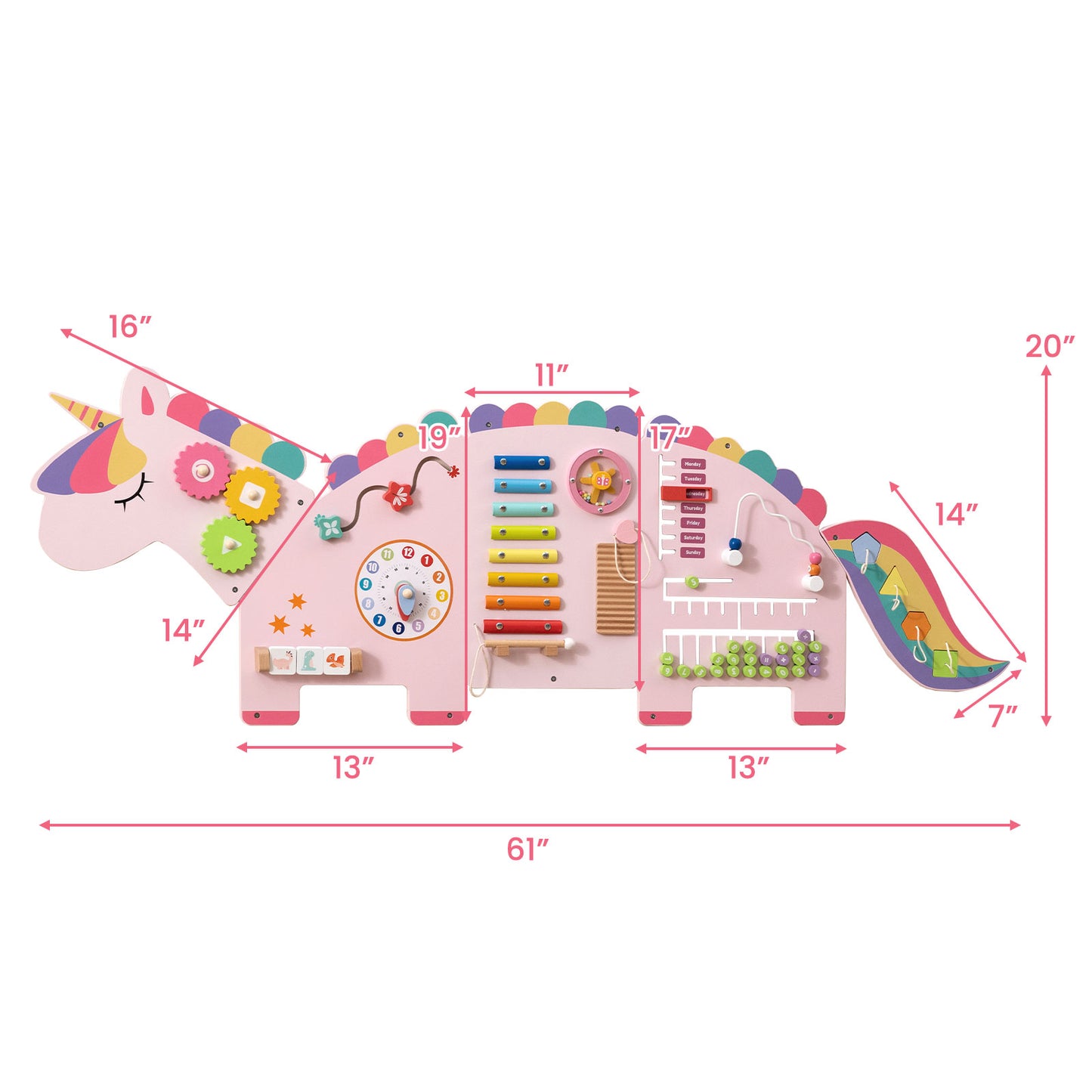 11-in-1 Dinosaur Busy Board, Toddler Activity Wall Panel, Pink Learning Toys at Gallery Canada