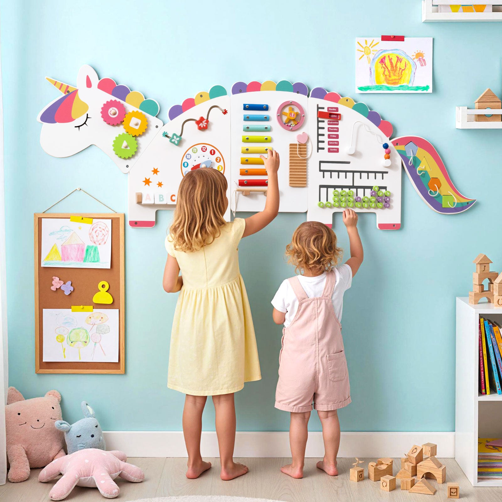 Dinosaur Activity Wall Busy Board, 11-in-1, White Learning Toys at Gallery Canada