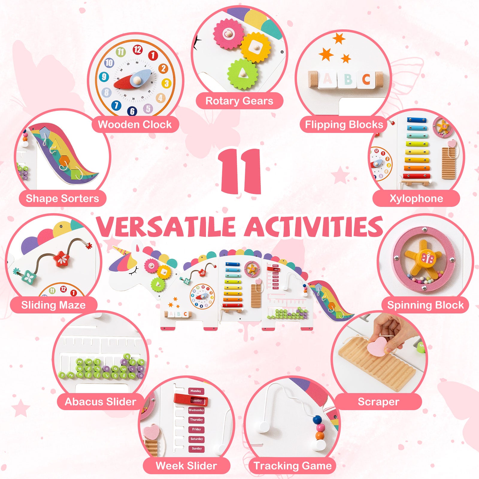 Dinosaur Activity Wall Busy Board, 11-in-1, White Learning Toys at Gallery Canada