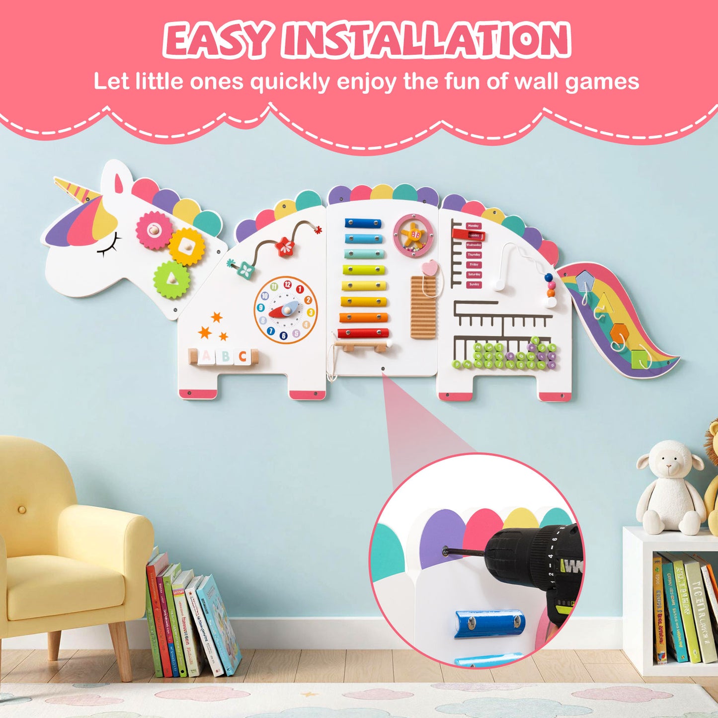 Dinosaur Activity Wall Busy Board, 11-in-1, White Learning Toys at Gallery Canada