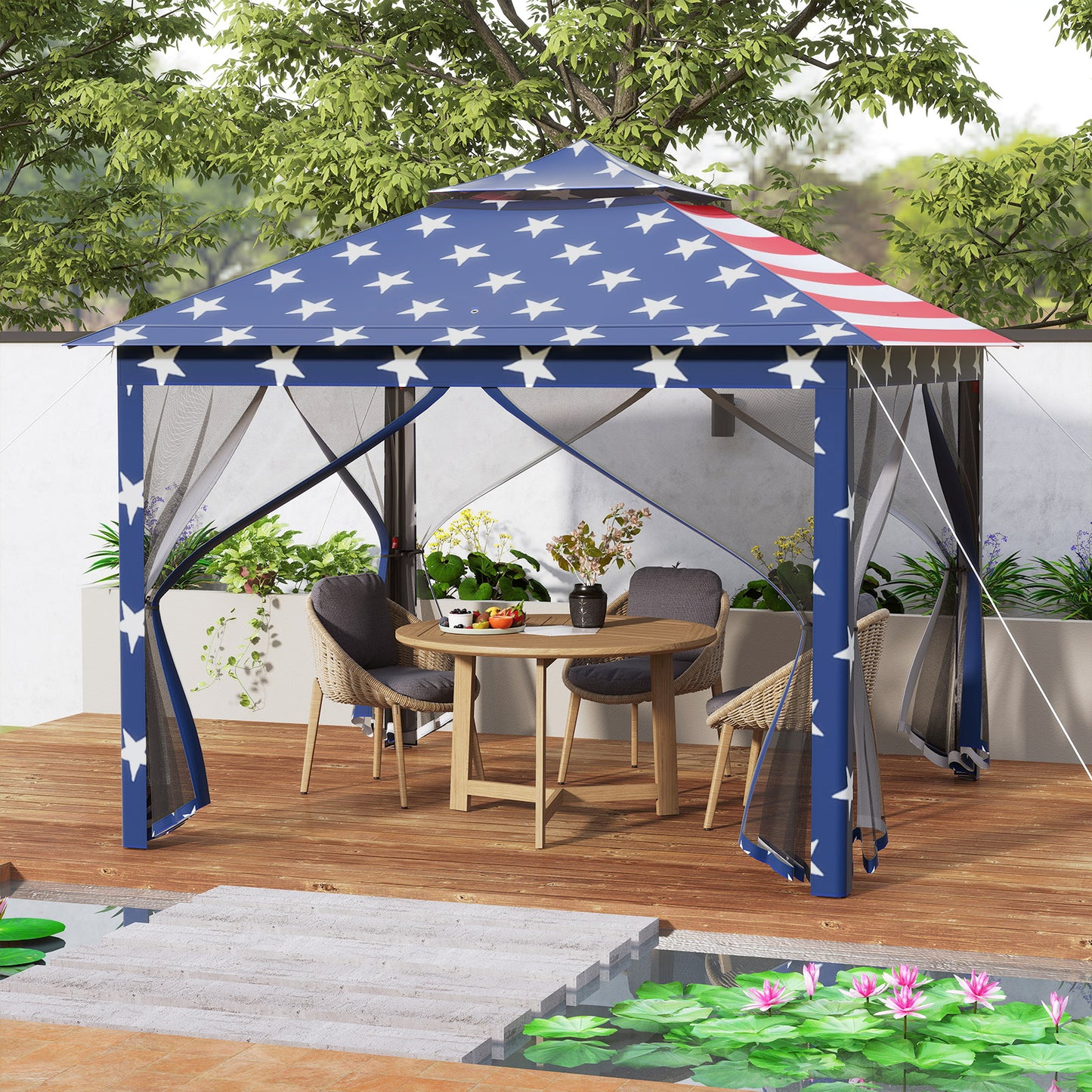 11 x 11 Feet 2-Tier Pop-Up Gazebo Tent Portable Canopy Shelter Carry Bag Mesh, Blue Gazebos at Gallery Canada