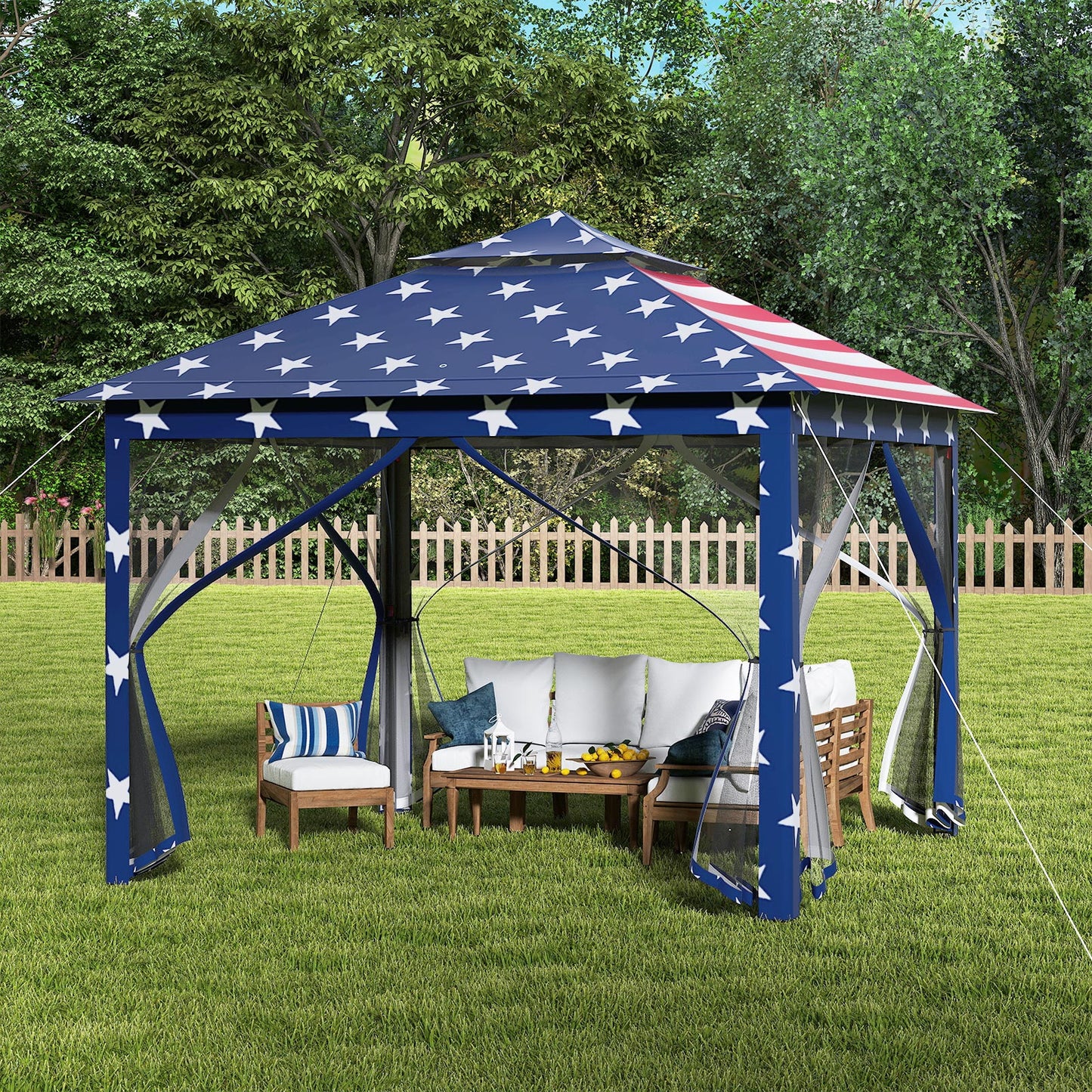 11 x 11 Feet 2-Tier Pop-Up Gazebo Tent Portable Canopy Shelter Carry Bag Mesh, Blue Gazebos at Gallery Canada