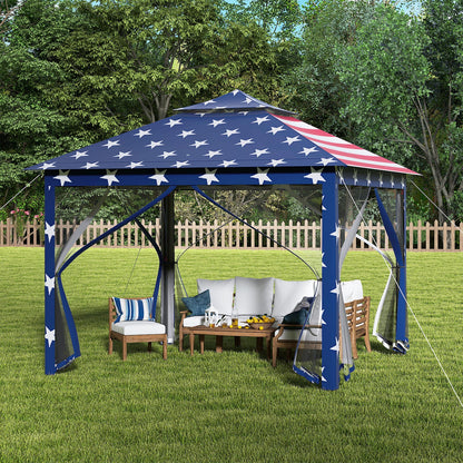 11 x 11 Feet 2-Tier Pop-Up Gazebo Tent Portable Canopy Shelter Carry Bag Mesh, Blue Gazebos at Gallery Canada