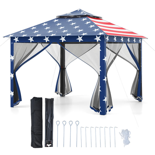 11 x 11 Feet 2-Tier Pop-Up Gazebo Tent Portable Canopy Shelter Carry Bag Mesh, Blue