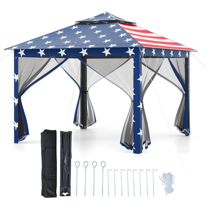 11 x 11 Feet 2-Tier Pop-Up Gazebo Tent Portable Canopy Shelter Carry Bag Mesh, Blue Gazebos at Gallery Canada