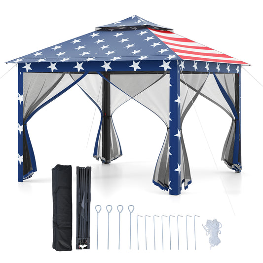 11 x 11 Feet 2-Tier Pop-Up Gazebo Tent Portable Canopy Shelter Carry Bag Mesh, Blue Gazebos Blue at Gallery Canada