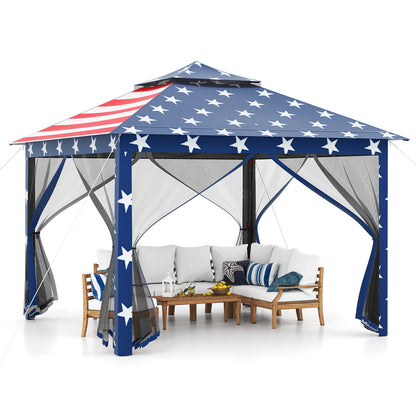 11 x 11 Feet 2-Tier Pop-Up Gazebo Tent Portable Canopy Shelter Carry Bag Mesh, Blue Gazebos at Gallery Canada