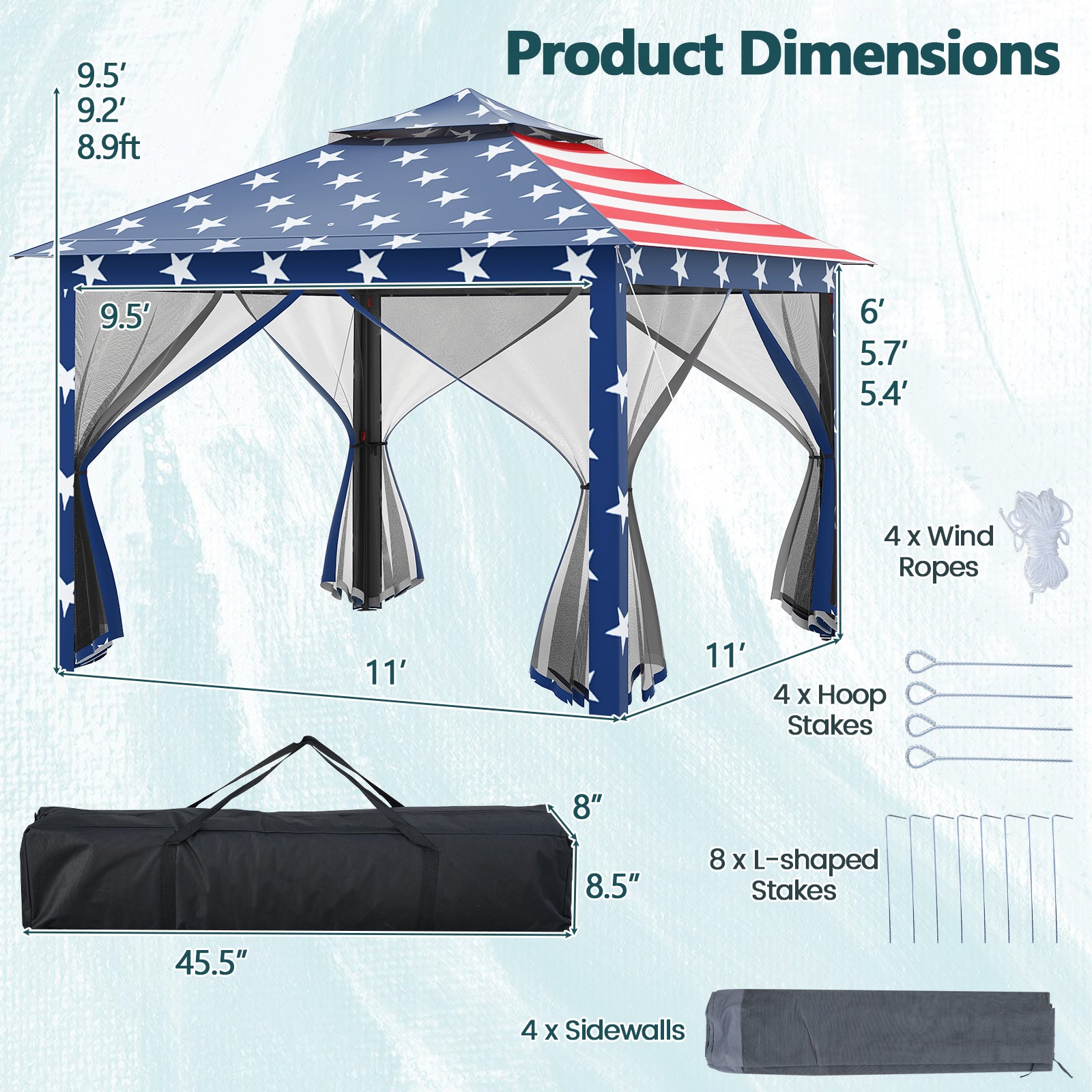 11 x 11 Feet 2-Tier Pop-Up Gazebo Tent Portable Canopy Shelter Carry Bag Mesh, Blue Gazebos at Gallery Canada