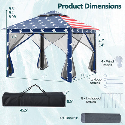 11 x 11 Feet 2-Tier Pop-Up Gazebo Tent Portable Canopy Shelter Carry Bag Mesh, Blue Gazebos at Gallery Canada