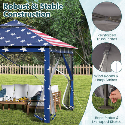 11 x 11 Feet 2-Tier Pop-Up Gazebo Tent Portable Canopy Shelter Carry Bag Mesh, Blue Gazebos at Gallery Canada