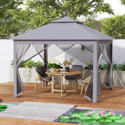 11 x 11 Feet 2-Tier Pop-Up Gazebo Tent Portable Canopy Shelter Carry Bag Mesh, Gray Gazebos at Gallery Canada