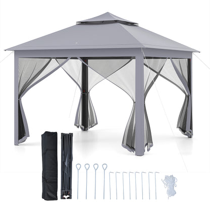 11 x 11 Feet 2-Tier Pop-Up Gazebo Tent Portable Canopy Shelter Carry Bag Mesh, Gray Gazebos Gray at Gallery Canada