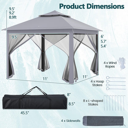 11 x 11 Feet 2-Tier Pop-Up Gazebo Tent Portable Canopy Shelter Carry Bag Mesh, Gray Gazebos at Gallery Canada