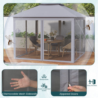 11 x 11 Feet 2-Tier Pop-Up Gazebo Tent Portable Canopy Shelter Carry Bag Mesh, Gray Gazebos at Gallery Canada