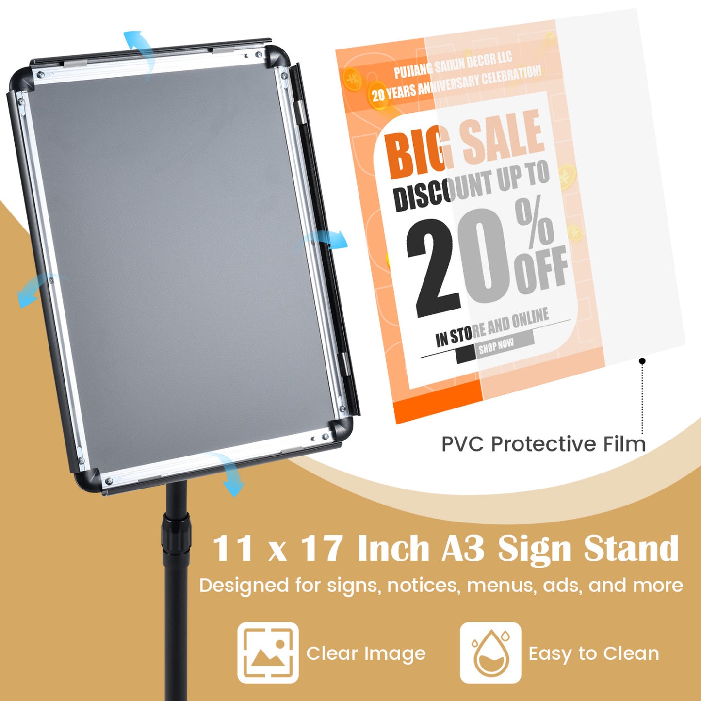 11 X 17 In. Adjustable Sign Holder Stand, Black