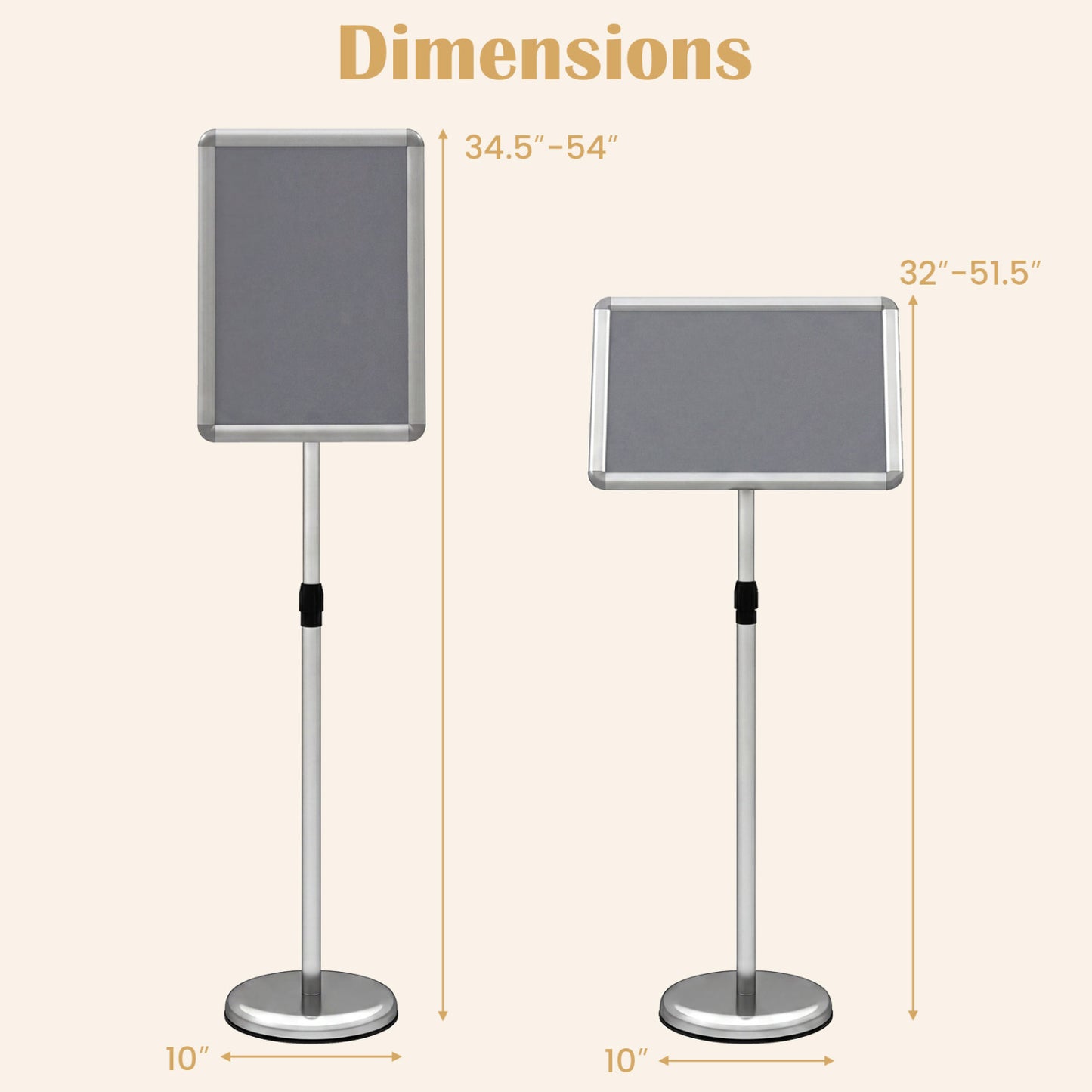 11x17" Height Adjustable Sign Holder Stand, Silver