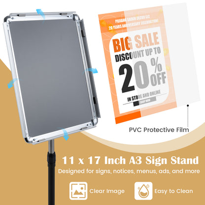 11x17" Height Adjustable Sign Holder Stand, Silver