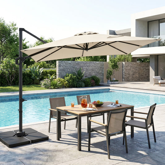 11 x 9 FT Aluminum Pole Outdoor Offset Hanging Umbrella with 360° Rotation, Beige Outdoor Umbrellas Beige at Gallery Canada