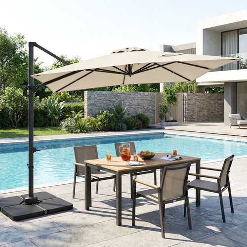 11 x 9 FT Aluminum Pole  Outdoor Offset Hanging Umbrella with 360° Rotation, Beige