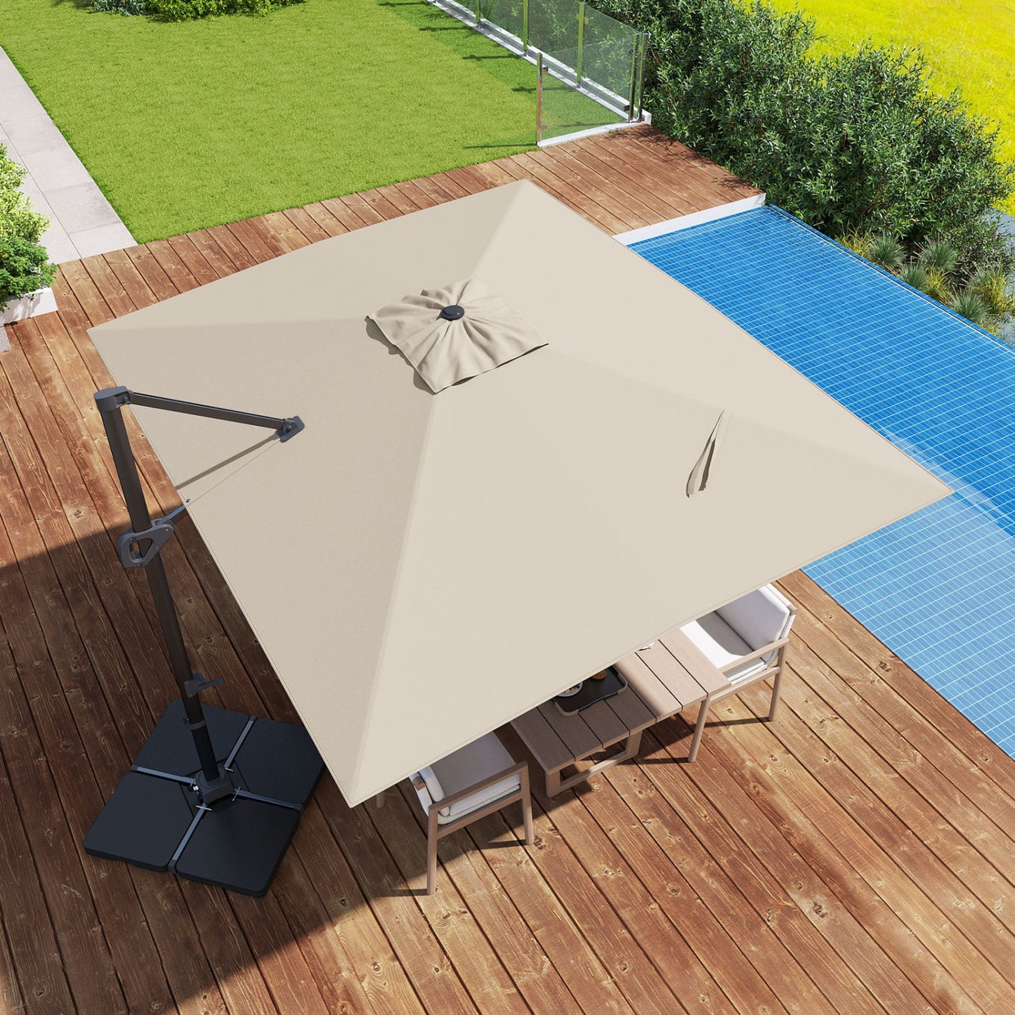 11 x 9 FT Aluminum Pole Outdoor Offset Hanging Umbrella with 360° Rotation, Beige Outdoor Umbrellas at Gallery Canada