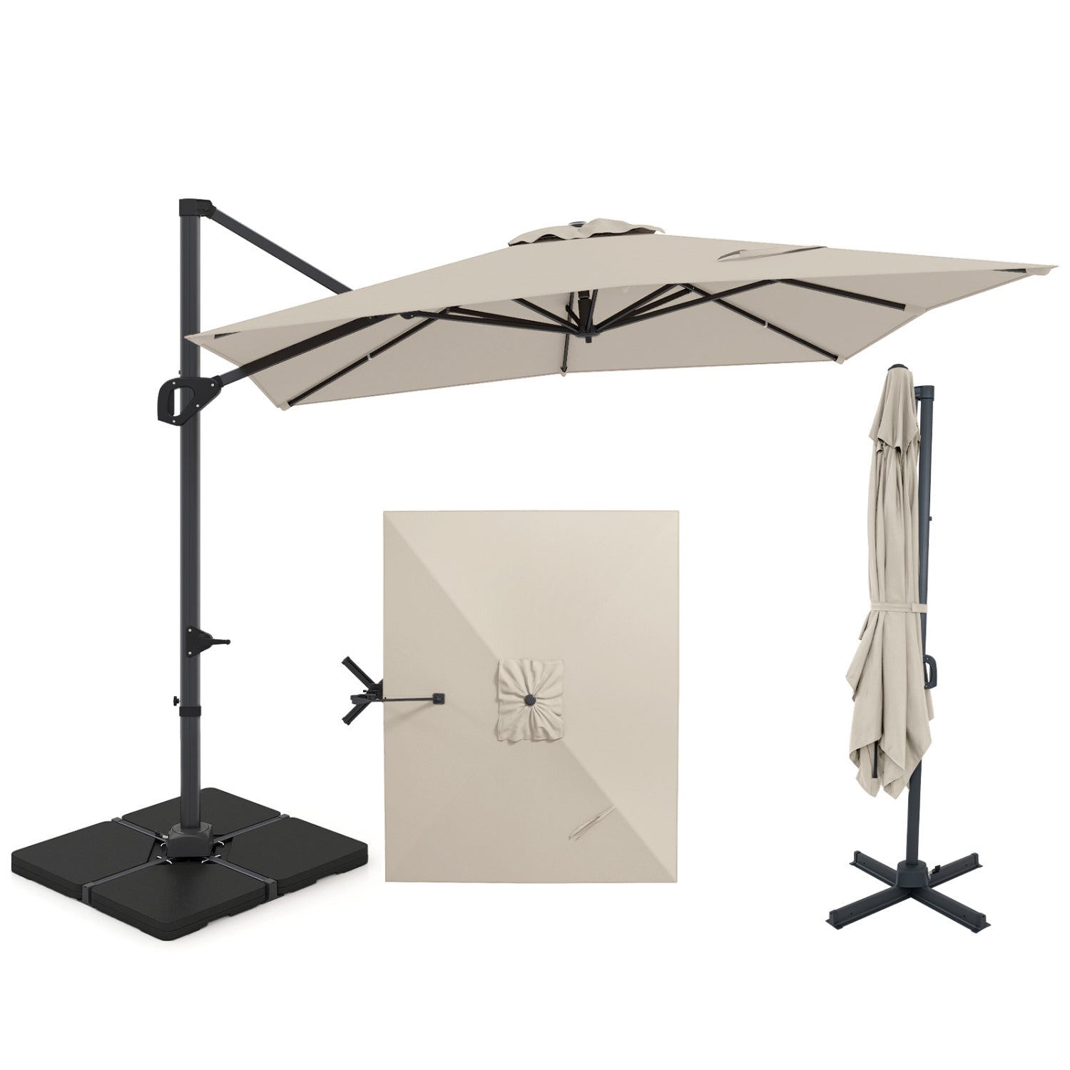 11 x 9 FT Aluminum Pole Outdoor Offset Hanging Umbrella with 360° Rotation, Beige Outdoor Umbrellas at Gallery Canada