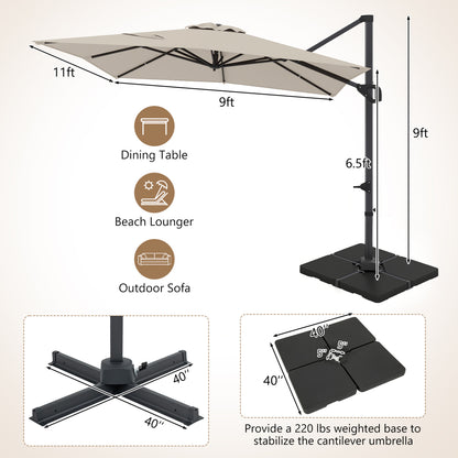 11 x 9 FT Aluminum Pole Outdoor Offset Hanging Umbrella with 360° Rotation, Beige Outdoor Umbrellas at Gallery Canada