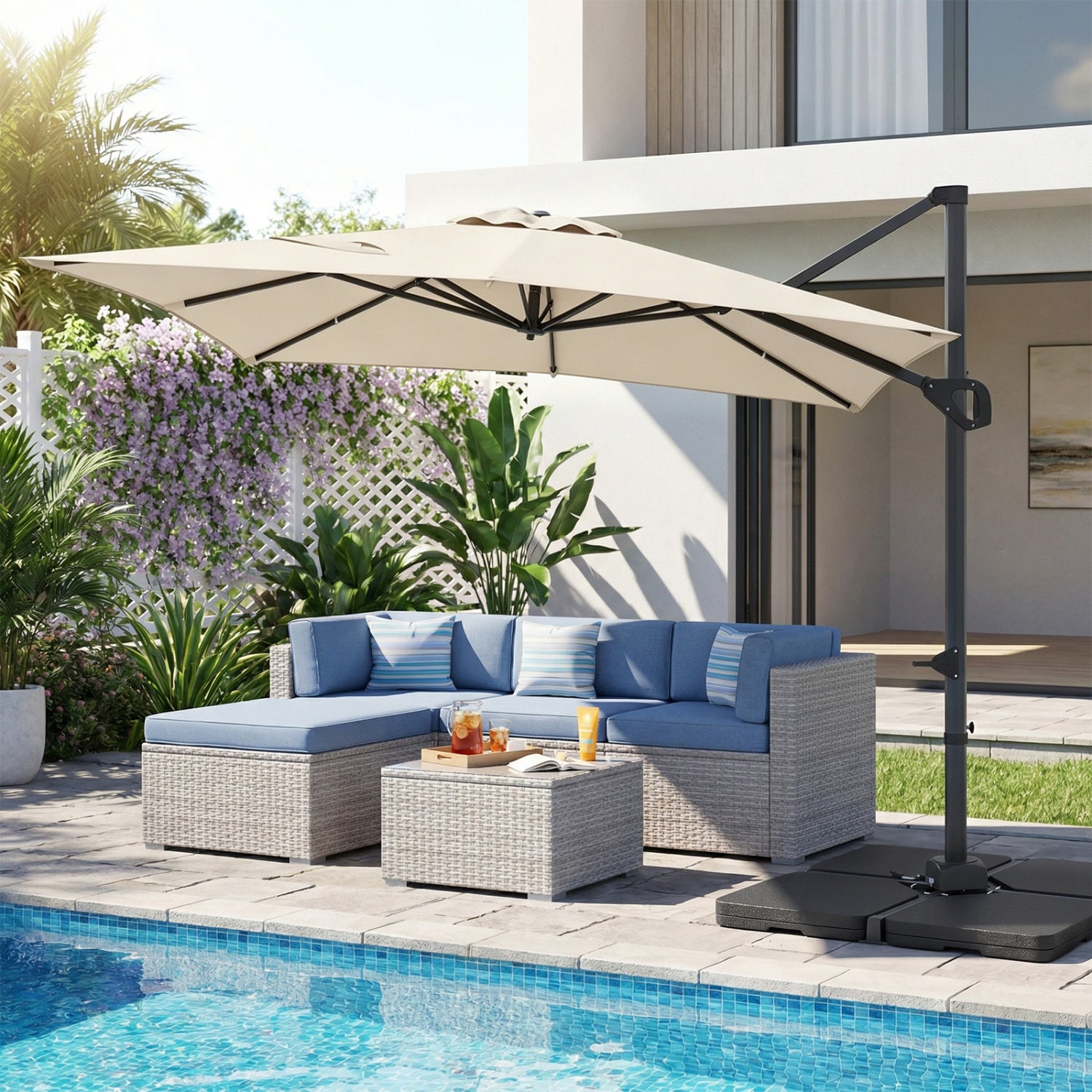 11 x 9 FT Aluminum Pole Outdoor Offset Hanging Umbrella with 360° Rotation, Beige Outdoor Umbrellas at Gallery Canada