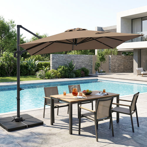 11 x 9 FT Aluminum Pole  Outdoor Offset Hanging Umbrella with 360° Rotation, Brown