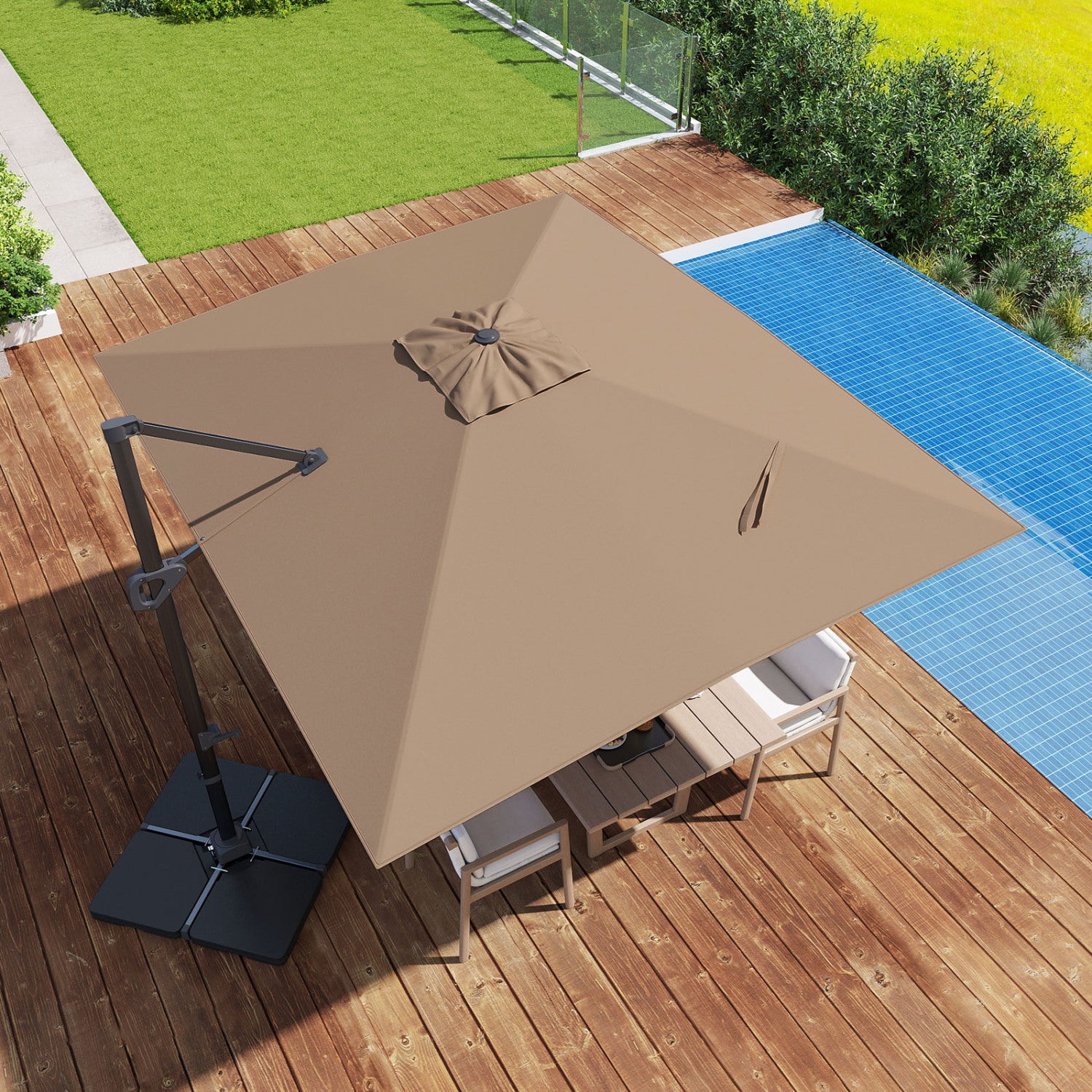 11 x 9 FT Aluminum Pole Outdoor Offset Hanging Umbrella with 360° Rotation, Brown Outdoor Umbrellas at Gallery Canada