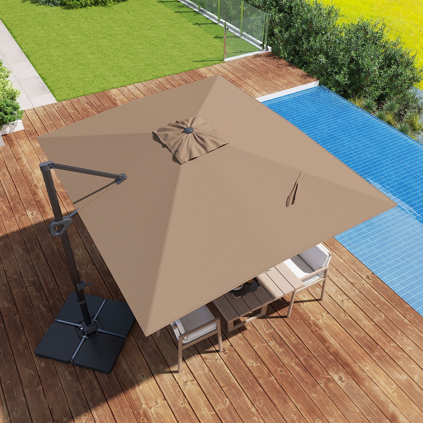 11 x 9 FT Aluminum Pole Outdoor Offset Hanging Umbrella with 360° Rotation, Brown Outdoor Umbrellas at Gallery Canada