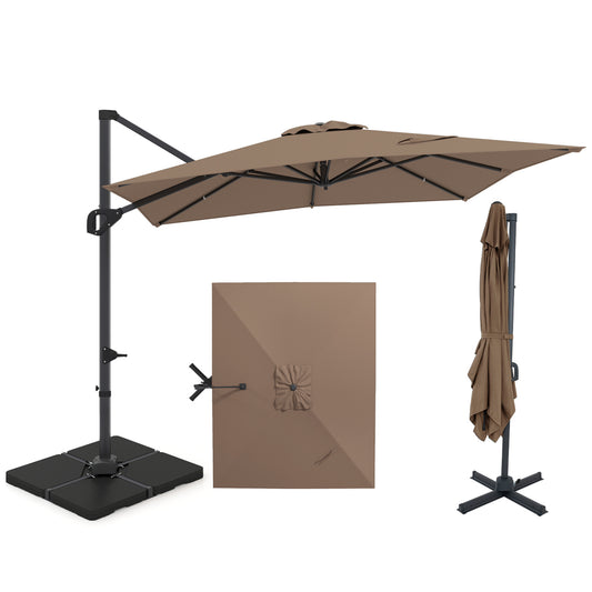 11 x 9 FT Aluminum Pole Outdoor Offset Hanging Umbrella with 360° Rotation, Brown Outdoor Umbrellas Brown at Gallery Canada