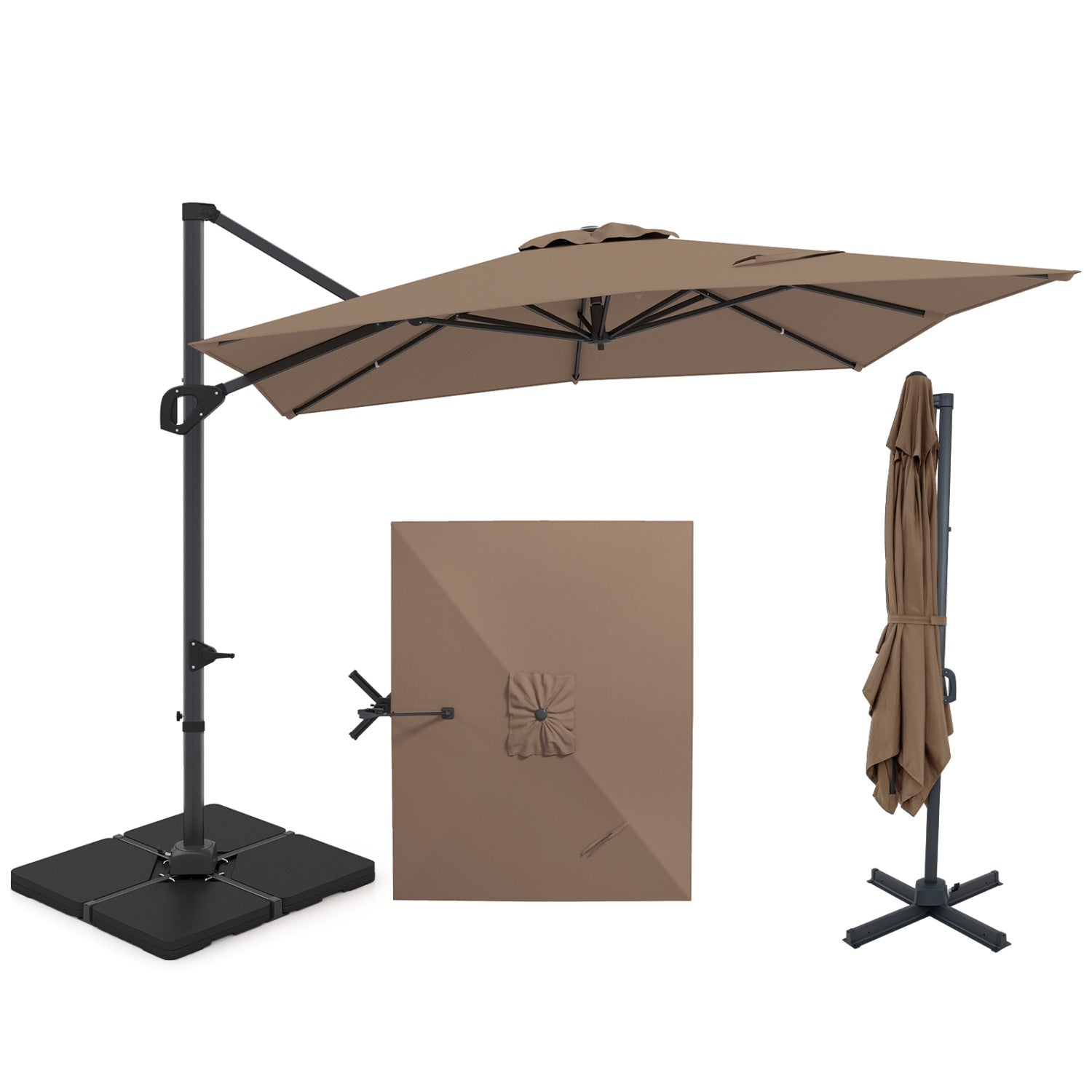 11 x 9 FT Aluminum Pole Outdoor Offset Hanging Umbrella with 360° Rotation, Brown Outdoor Umbrellas at Gallery Canada