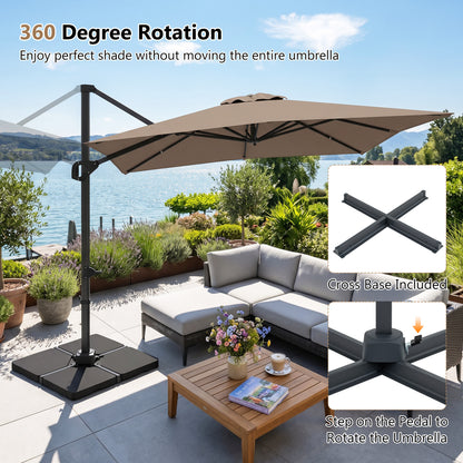 11 x 9 FT Aluminum Pole Outdoor Offset Hanging Umbrella with 360° Rotation, Brown Outdoor Umbrellas at Gallery Canada