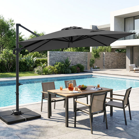 11 x 9 FT Aluminum Pole Outdoor Offset Hanging Umbrella with 360° Rotation, Gray Outdoor Umbrellas Gray at Gallery Canada