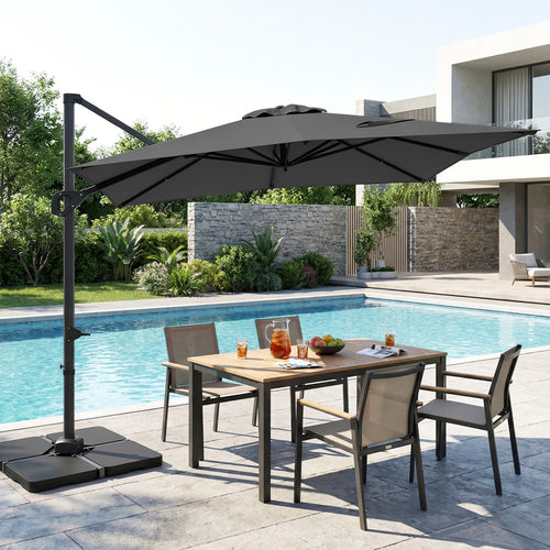 11 x 9 FT Aluminum Pole  Outdoor Offset Hanging Umbrella with 360° Rotation, Gray