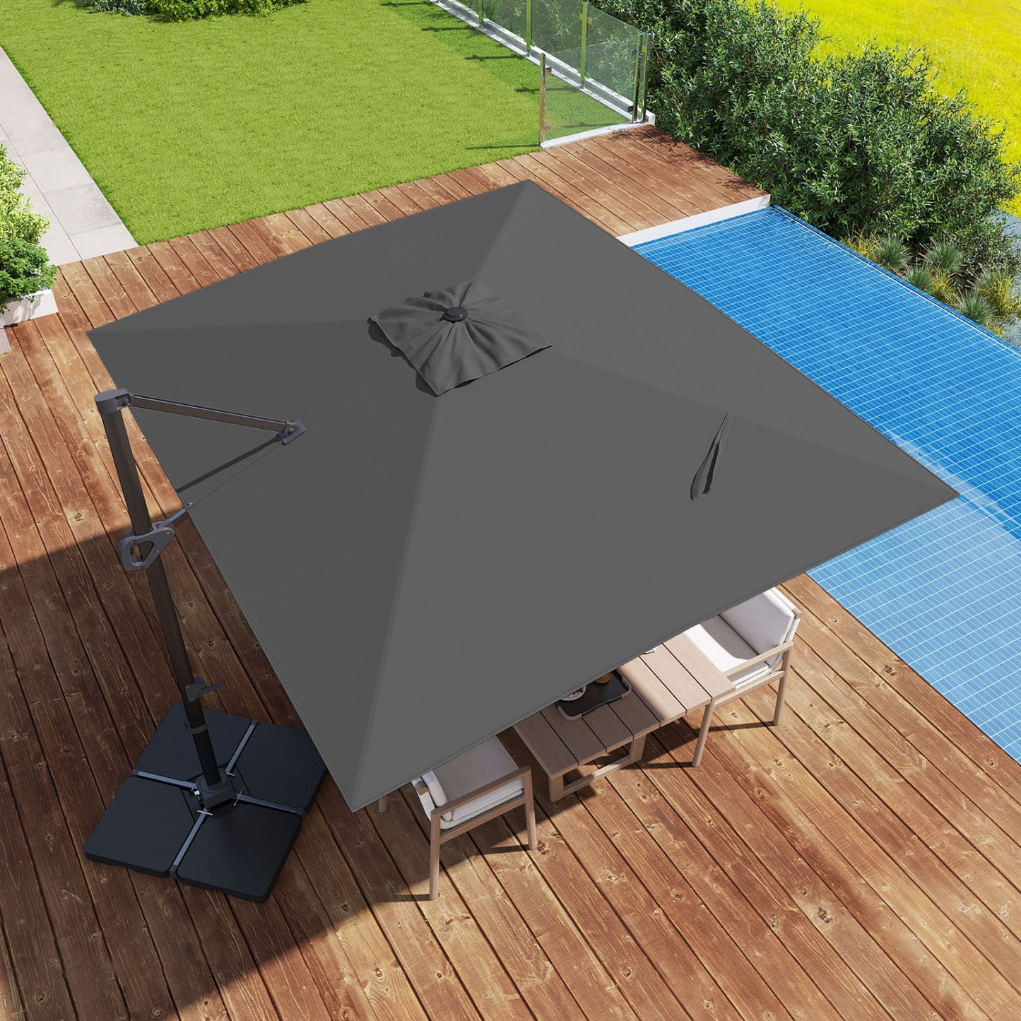 11 x 9 FT Aluminum Pole Outdoor Offset Hanging Umbrella with 360° Rotation, Gray Outdoor Umbrellas at Gallery Canada