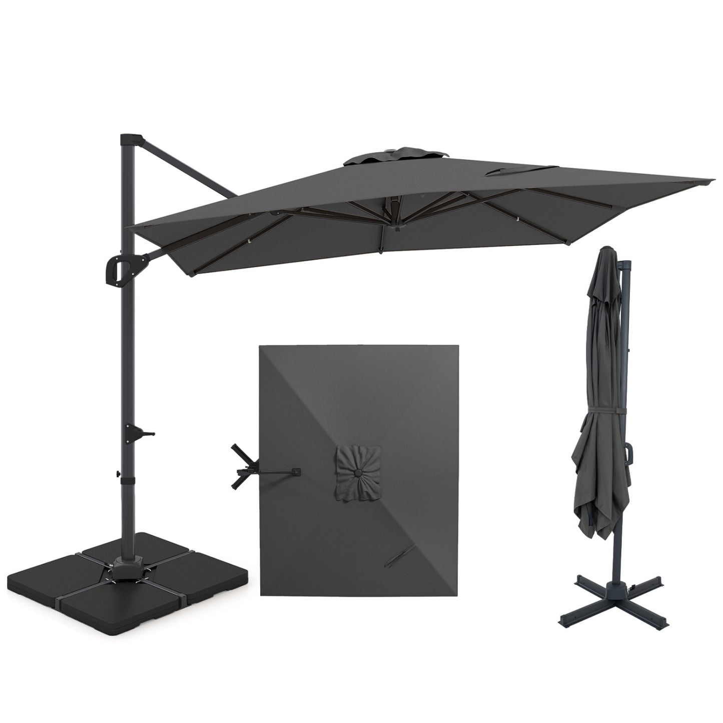 11 x 9 FT Aluminum Pole Outdoor Offset Hanging Umbrella with 360° Rotation, Gray Outdoor Umbrellas Gray at Gallery Canada