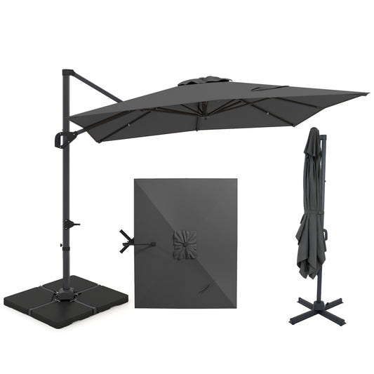 11 x 9 FT Aluminum Pole Outdoor Offset Hanging Umbrella with 360° Rotation, Gray Outdoor Umbrellas Gray at Gallery Canada