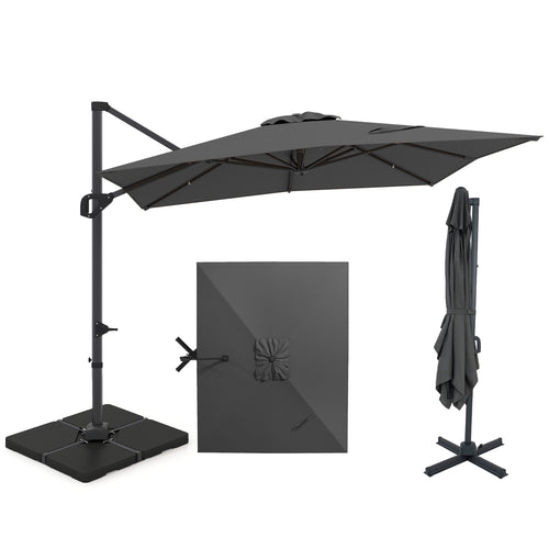 11 x 9 FT Aluminum Pole  Outdoor Offset Hanging Umbrella with 360° Rotation, Gray