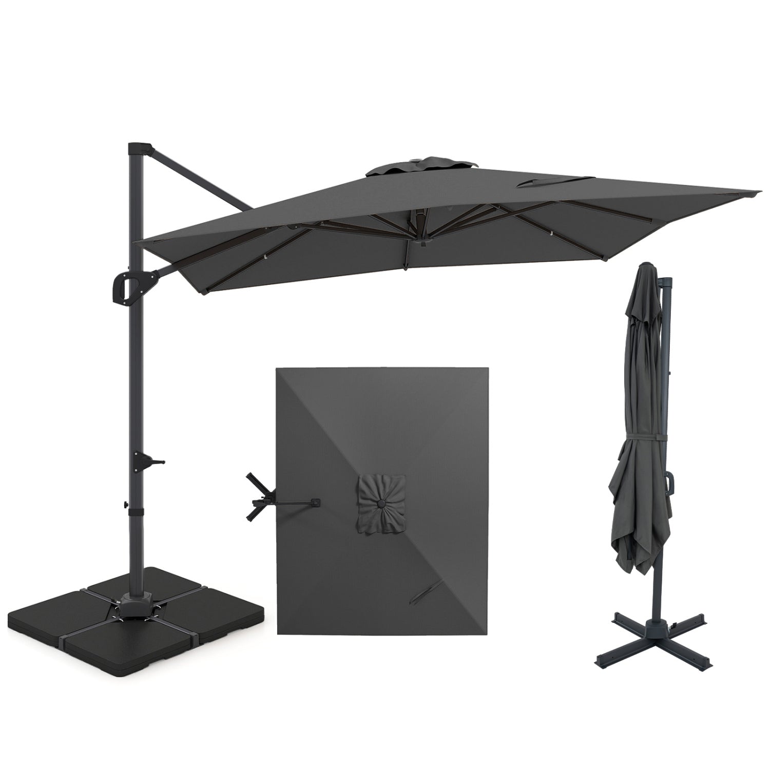 11 x 9 FT Aluminum Pole Outdoor Offset Hanging Umbrella with 360° Rotation, Gray Outdoor Umbrellas Gray at Gallery Canada