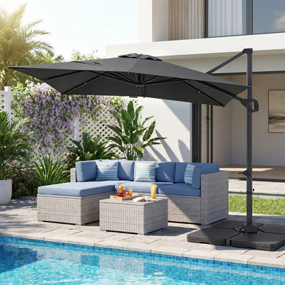 11 x 9 FT Aluminum Pole Outdoor Offset Hanging Umbrella with 360° Rotation, Gray Outdoor Umbrellas at Gallery Canada