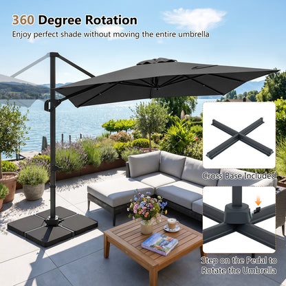 11 x 9 FT Aluminum Pole Outdoor Offset Hanging Umbrella with 360° Rotation, Gray Outdoor Umbrellas at Gallery Canada