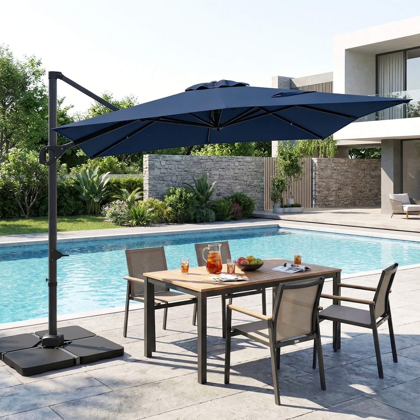 11 x 9 FT Aluminum Pole Outdoor Offset Hanging Umbrella with 360° Rotation, Dark Blue Outdoor Umbrellas at Gallery Canada