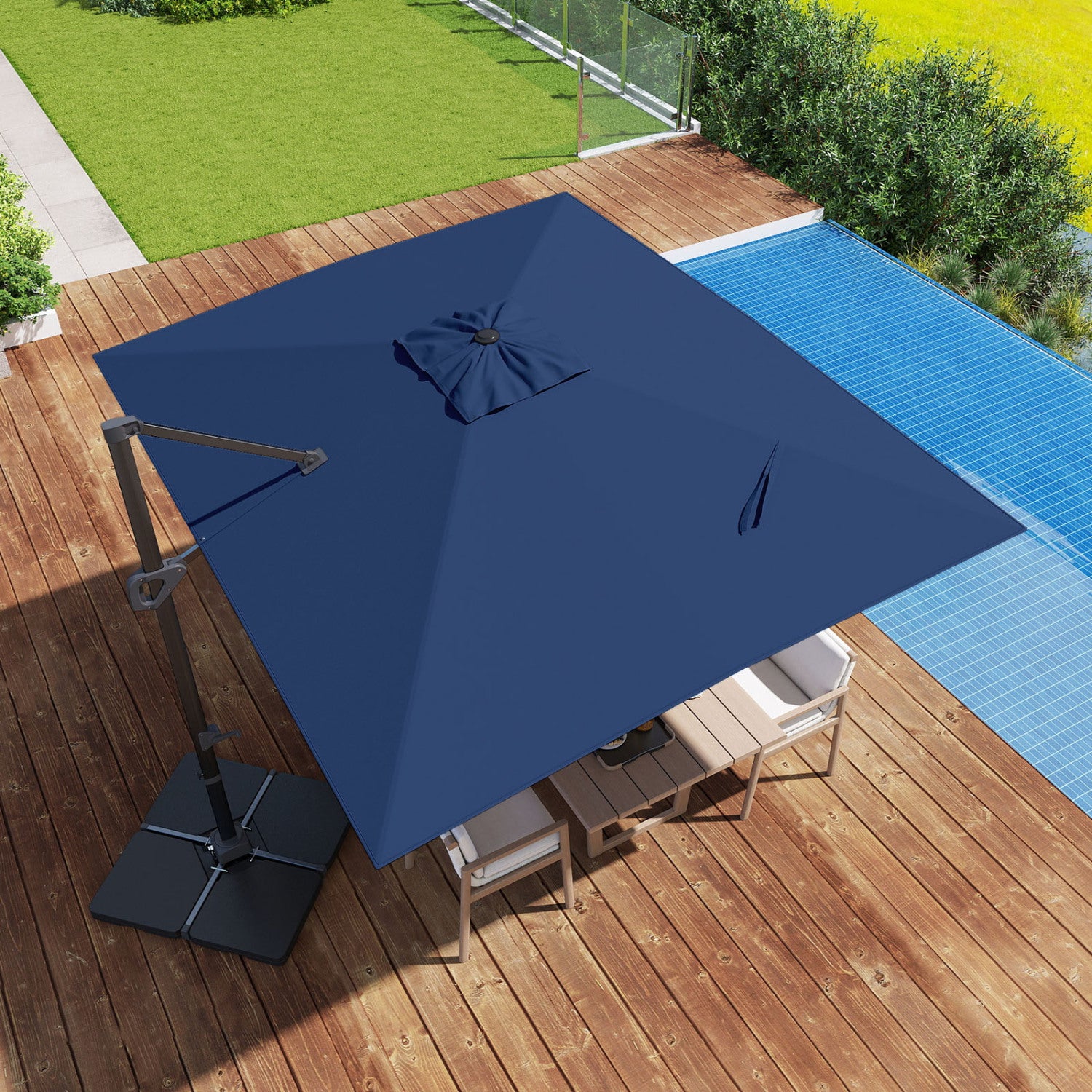 11 x 9 FT Aluminum Pole Outdoor Offset Hanging Umbrella with 360° Rotation, Dark Blue Outdoor Umbrellas at Gallery Canada