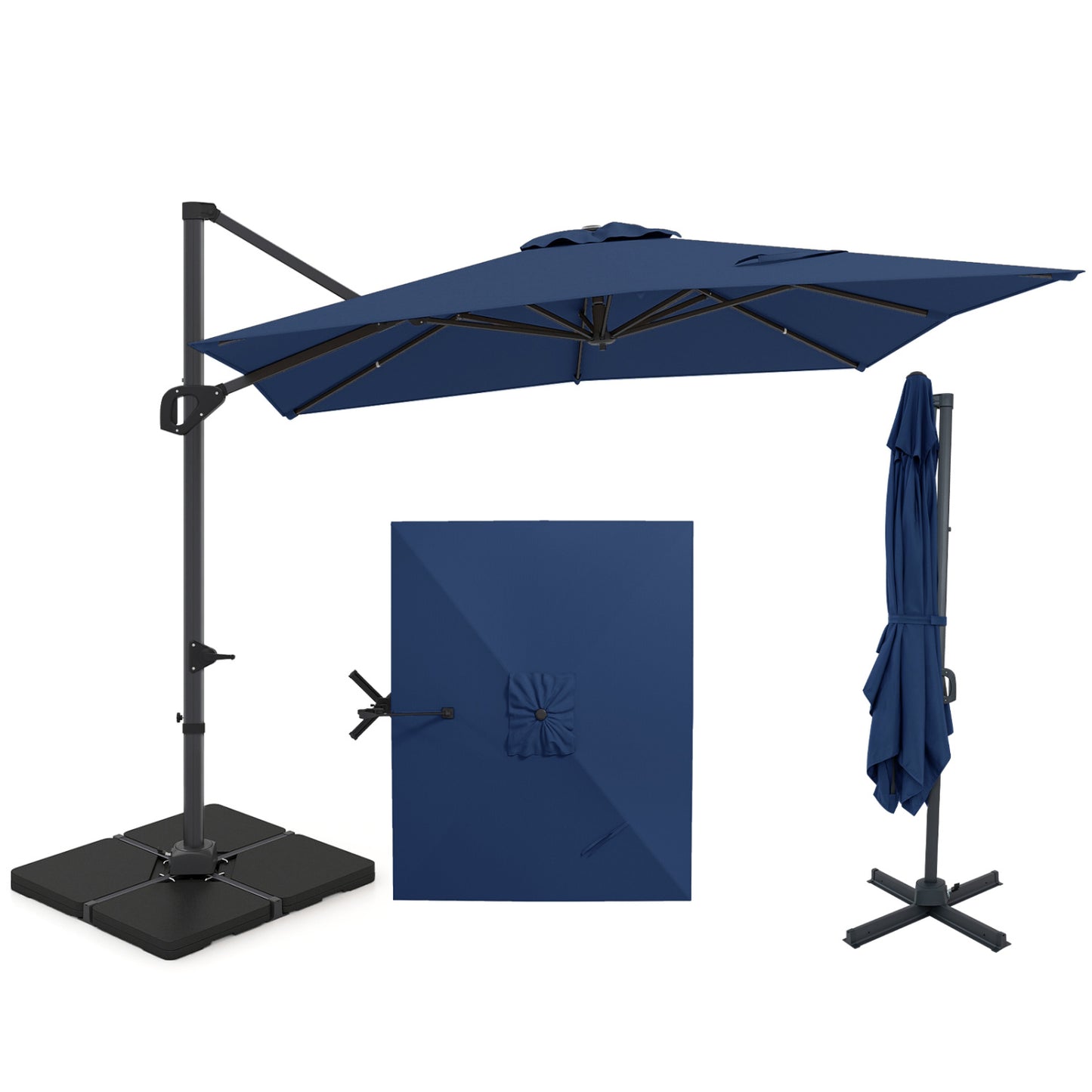11 x 9 FT Aluminum Pole Outdoor Offset Hanging Umbrella with 360° Rotation, Dark Blue Outdoor Umbrellas Dark Blue at Gallery Canada